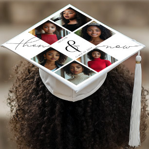 Black White Then & Now Photo Collage Tassel Topper