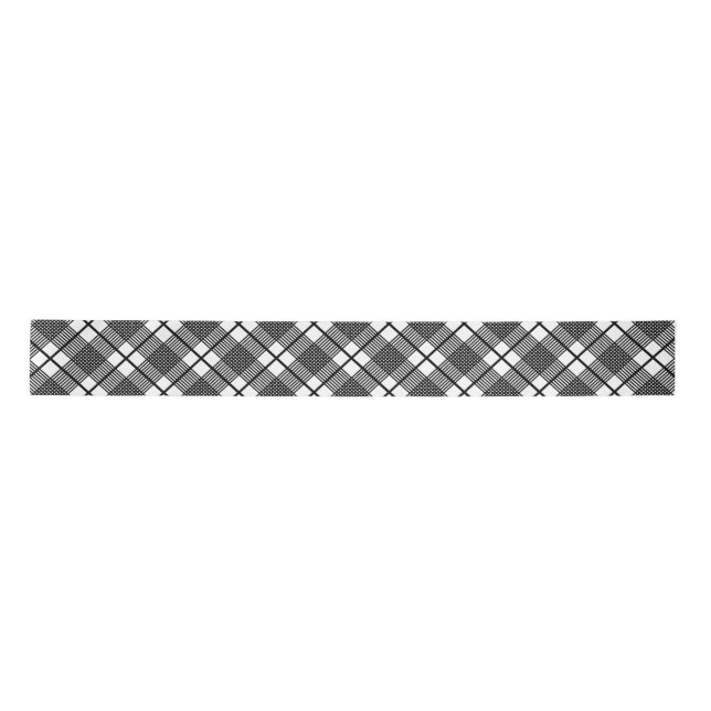 Black White Thin Glen Plaid Pattern Satin Ribbon (Front)