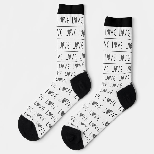 BLACK & WHITE THIN STRIPE VALENTINE'S DAY MODERN SOCKS (Left)