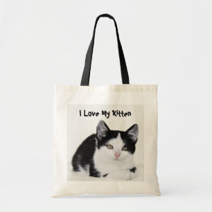 Black White Thoughtful Kitten Bag