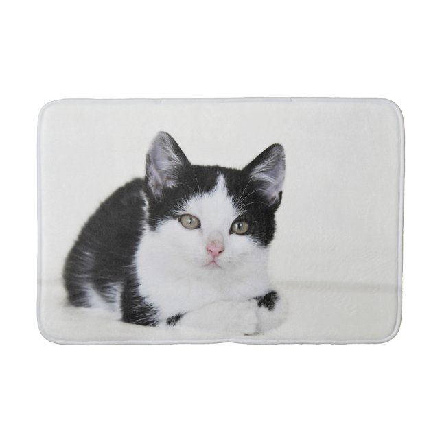 Black White Thoughtful Kitten Bath Mats (Front)