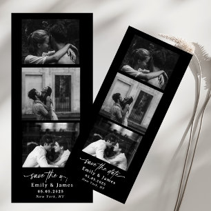 black white Three photo calligraphy chic script Invitation