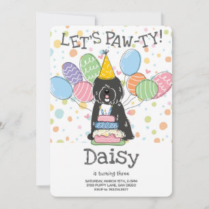 Black White Tibetan Terrier Dog Birthday Party Invitation