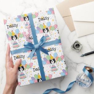 Black White Tibetan Terrier Dog Birthday Wrapping Paper