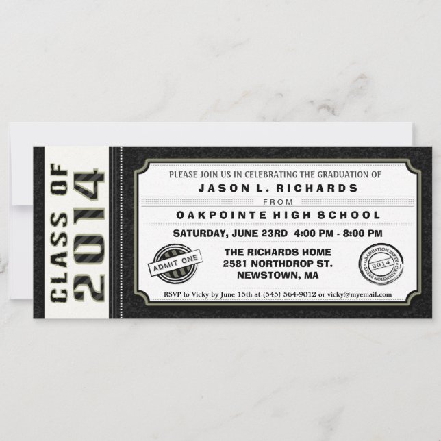 Black & White Ticket Graduation Invitation (Front)
