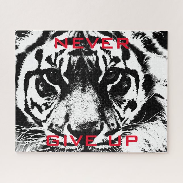 Black & White Tiger Eye Never Give Up Motivational Jigsaw Puzzle (Horizontal)
