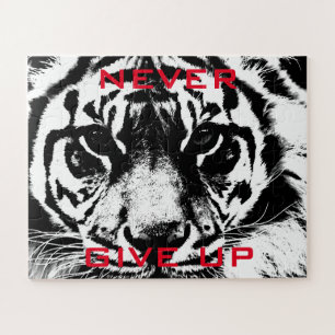 Black & White Tiger Eye Never Give Up Motivational Jigsaw Puzzle