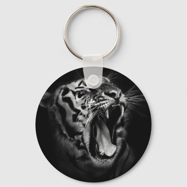 Black & White Tiger Inspirational Keychain (Front)