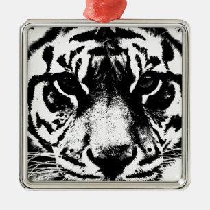 Black & White Tiger Metal Ornament