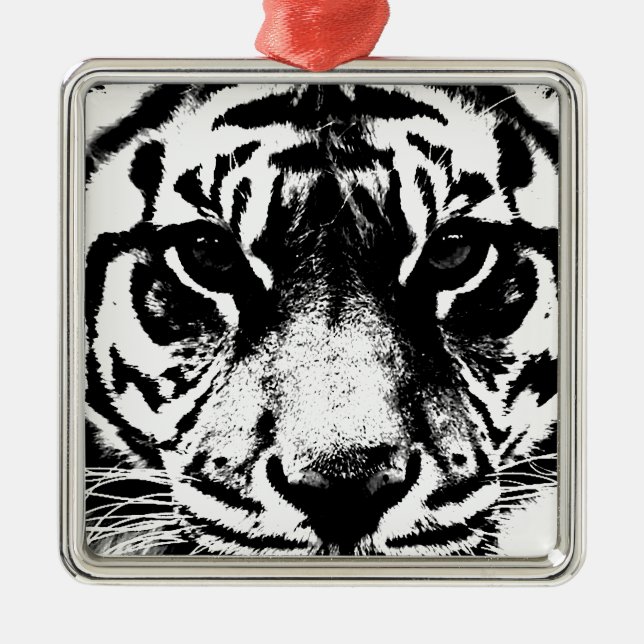 Black & White Tiger Metal Ornament (Front)
