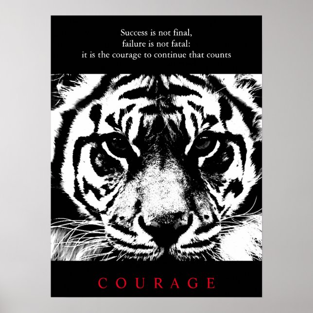 Black & White Tiger Motivational Courage Poster (Front)