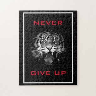 Black & White Tiger Never Give Up Motivational Jigsaw Puzzle