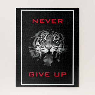 Black & White Tiger Never Give Up Motivational Jigsaw Puzzle