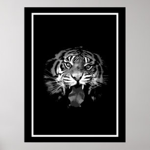 Black & White Tiger Poster Print - Pop Art Style