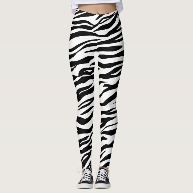 Black/White Tiger Print Women Leggings (Front)