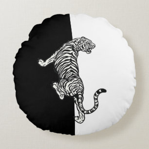 Black White Tiger Round Pillow