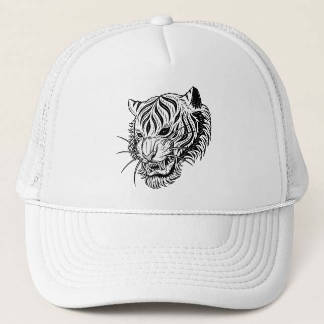 Black white tiger trucker hat (Front)