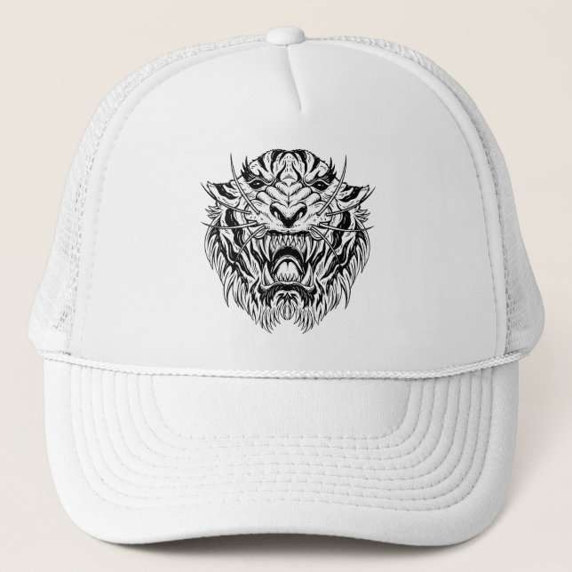 Black white tiger trucker hat (Front)