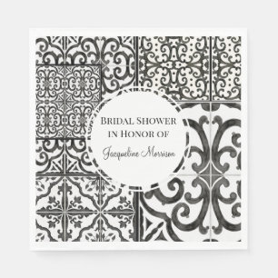 Black White Tile Pattern Rustic Farm Bridal Shower Napkin