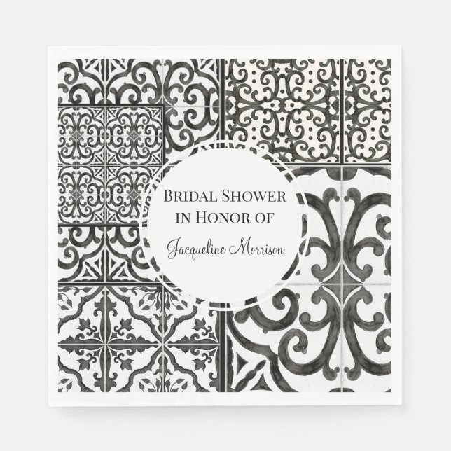 Black White Tile Pattern Rustic Farm Bridal Shower Napkin (Front)