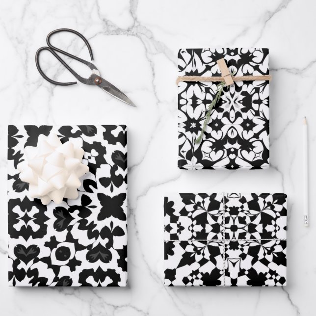Black & White Tile Pattern Set 1 Wrapping Paper Sheet (Front)