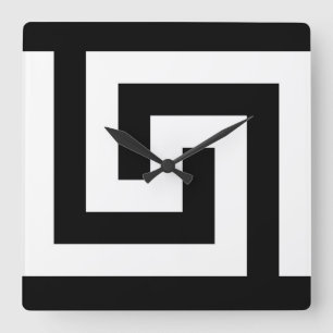 Black White Timeless Greek Key Modern Wall Clock