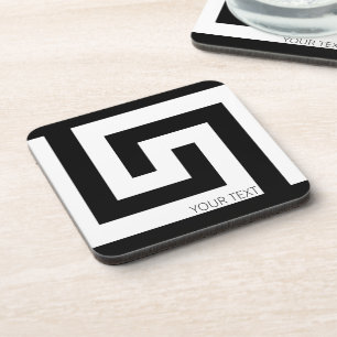 Black White Timeless Modern Greek Key Coasters Set