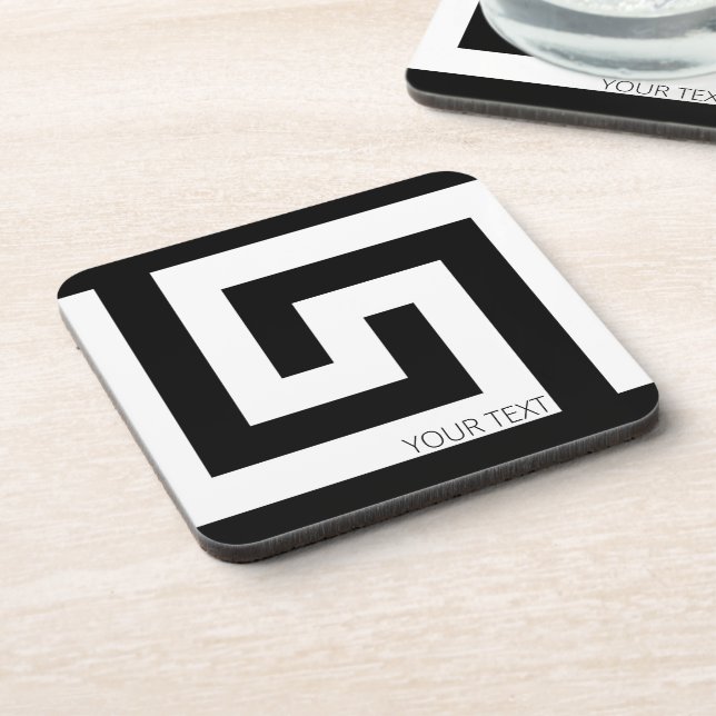 Black White Timeless Modern Greek Key Coasters Set (Left Side)