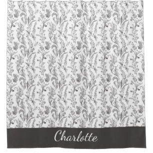 Black White Toile Floral Custom Name