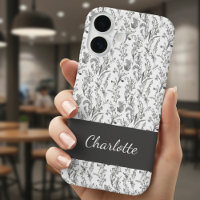 Black White Toile Floral Custom Name
