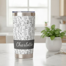 Black White Toile Floral Custom Name