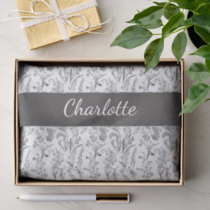 Black White Toile Floral Custom Name Tissue Paper