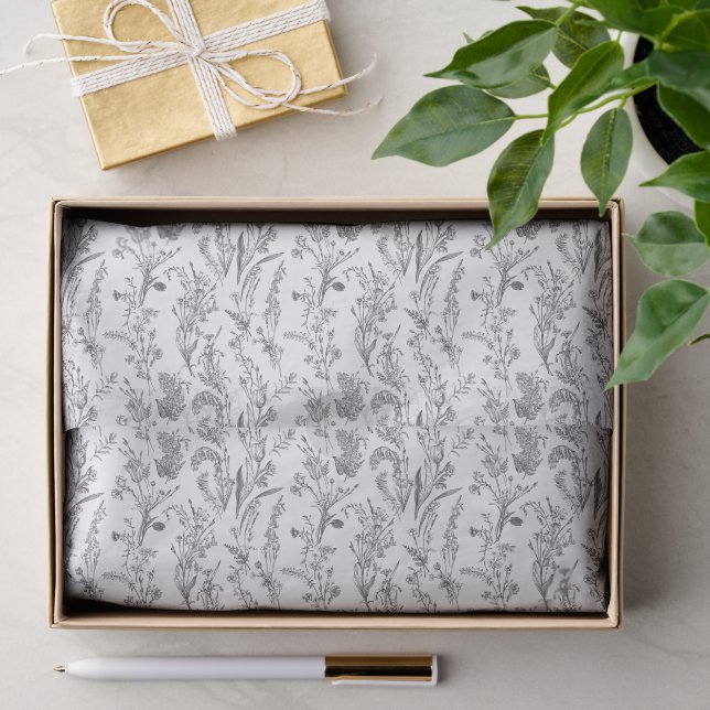 Black White Toile Floral Elegant Chic Tissue Paper (Gift)