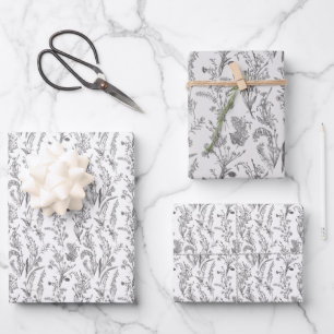 Black White Toile Floral Elegant Wrapping Paper Sheet