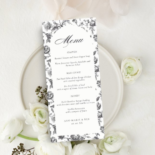 Black & White Toile Script Arch Wedding Menu (Creator Uploaded)