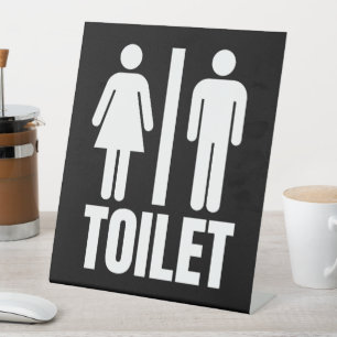 Black White Toilet Restroom Bathroom Men Woman Pedestal Sign