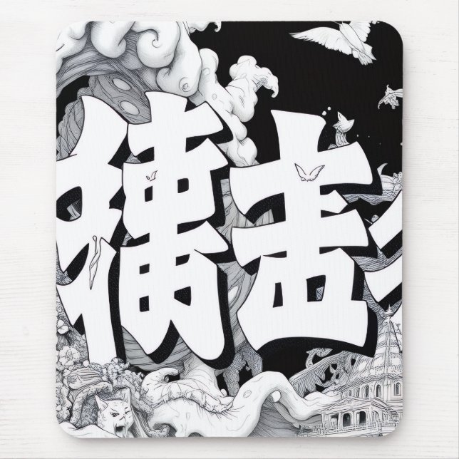 Black & White Tokyo Mouse Pad (Front)