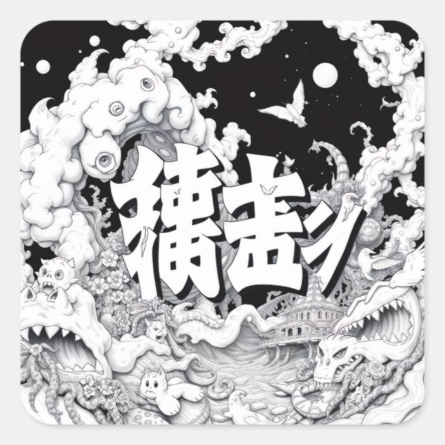 Black & White Tokyo Square Sticker (Front)