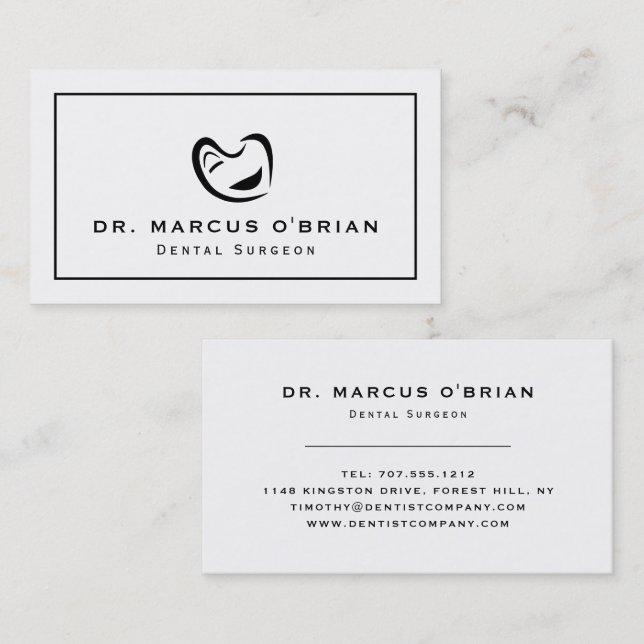 Black & White Tooth Logo, Dentistry, Dentist Business Card (Front/Back)
