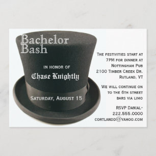 Black & White Top Hat Bachelor Party Invitation