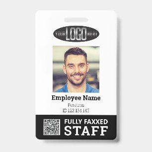 Black White Trade Employee Photo ID and QR Code Badge