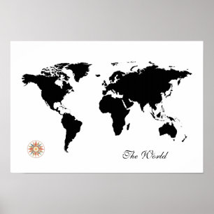 black&white travel world_map poster