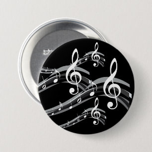 Black & White Treble Clef 3 Inch Round Button