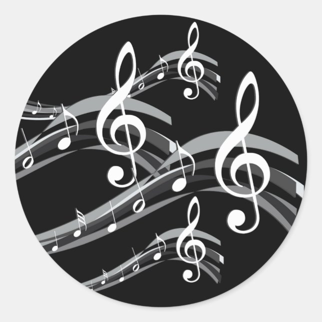 Black & White Treble Clef Classic Round Sticker (Front)