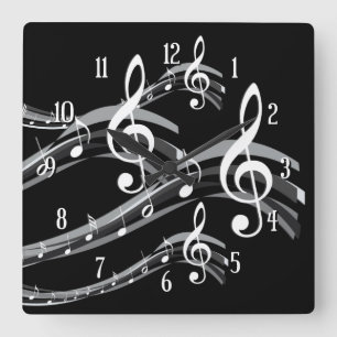 Black & White Treble Clef Square Wall Clock