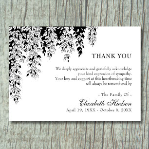 Black White Tree Branch Bereavement Funeral Thank You Card