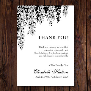 Black White Tree Branch Bereavement Funeral  Thank You Card