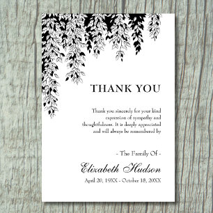 Black White Tree Branch Bereavement Funeral  Thank You Card