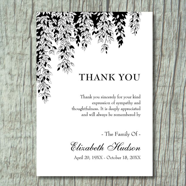 Black White Tree Branch Bereavement Funeral  Thank You Card (Creator Uploaded)