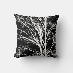 Black White Tree Branches Throw Pillow